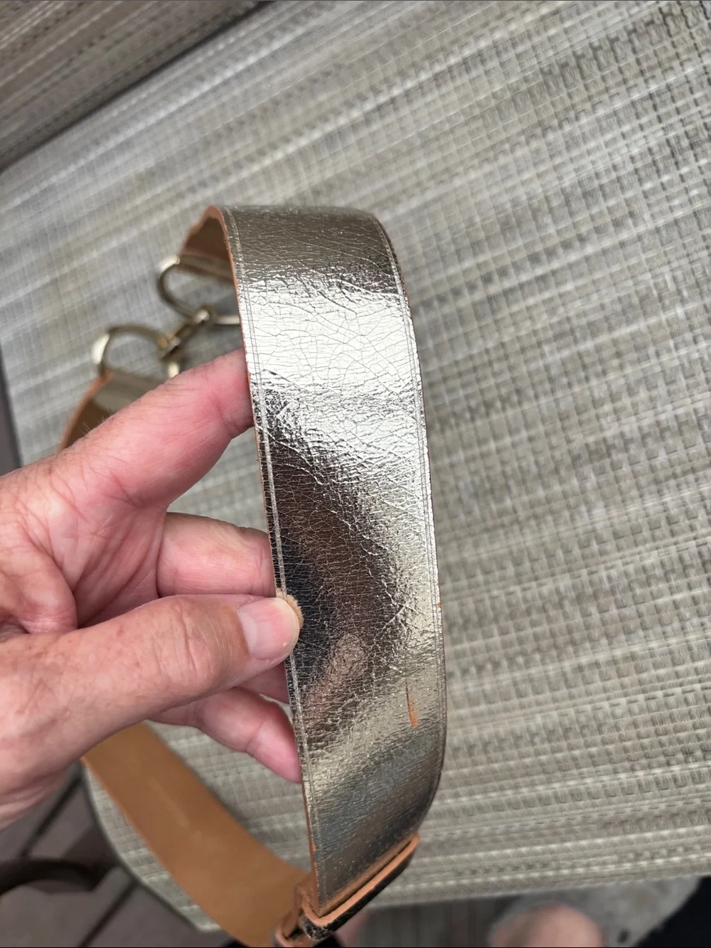 HERBERT FRERE SOEUR FRANCE  METALLIC Gold Wide Women’s Horsebit Detail Belt